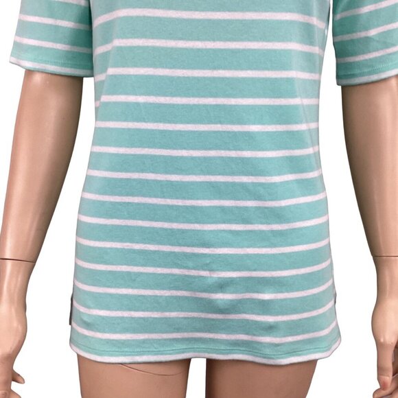 Talbots Stretch Weekend Tee Top Size Small Mint Green & White Stripe - Picture 7 of 7